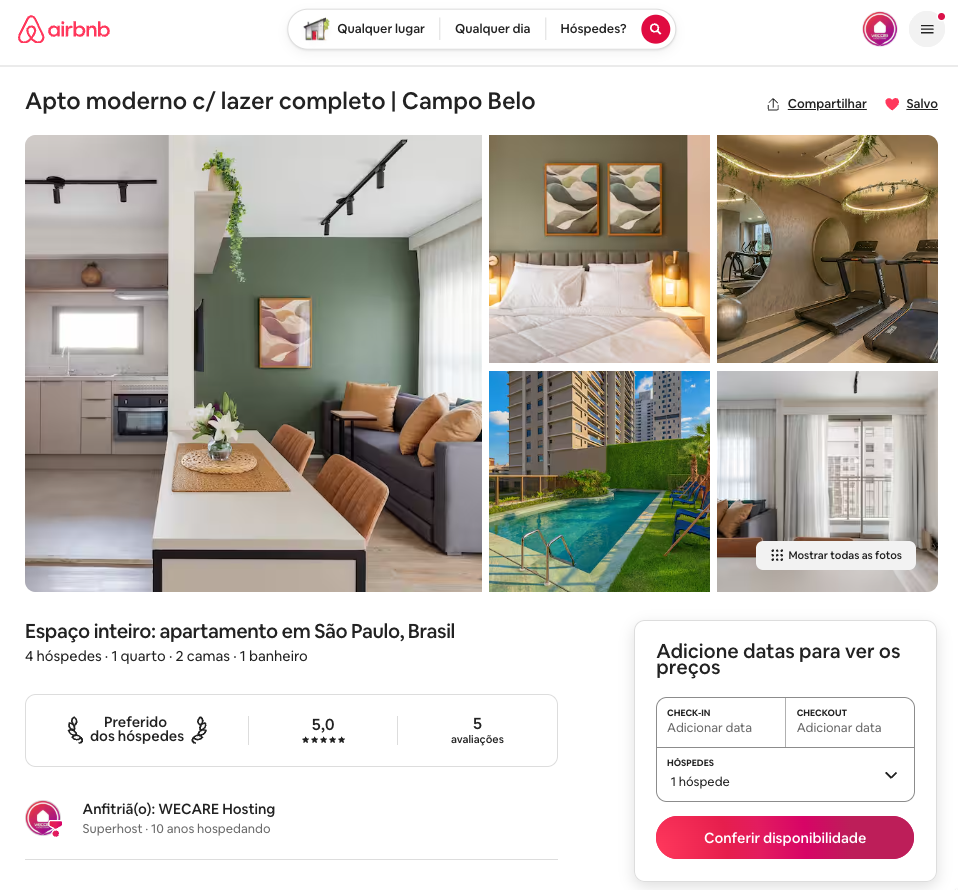Anúncio WeCare no Airbnb — Superhost e Preferido dos Hóspedes