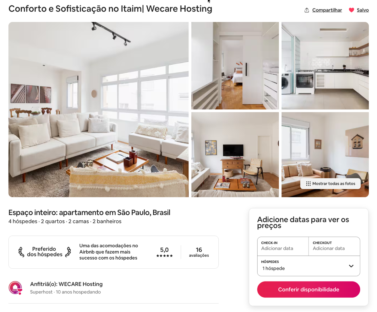 Anúncio WeCare no Airbnb — Superhost e Preferido dos Hóspedes